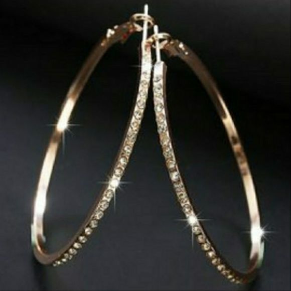 Rose Gold Tone Rhinestone-encrusted Hoop Earrings - Picture 9 of 11